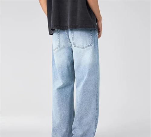 Men Washed Denim Pants Loose Fit Straight Leg Jeans Summer Casual Versatile Office Trousers4