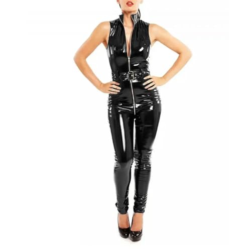 Mono de piel de PVC sin mangas ideal para fiestas de discoteca con cuello alto chic