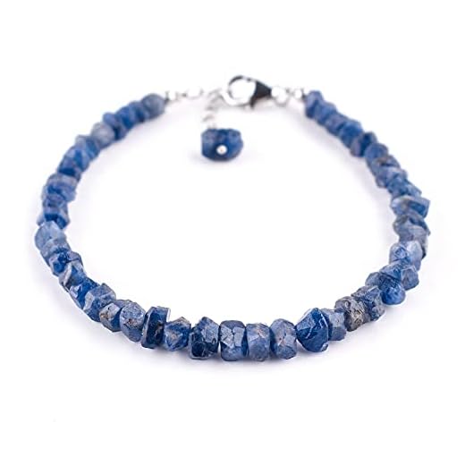 InfinityGemsArt Raw Blue Sapphire Bracelets Crystal Handmade Full Rough String, Gemstone Rough, Birthstone, Healing Stones, Statement Women Jewelry, 925 Sterling Silver Chain 8 inch