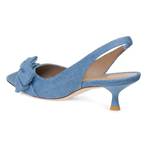 Milooey shoes Womens Bow Pointed Toe Pumps Kitten Low Heels Elastic Slingback Shoes for Dancing Party Daily Work Wedding Dress Size 4-16 US2