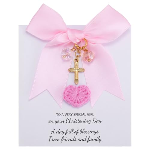 MIXJOY Special Christening Day Gift, Gold Cross Crystal Charm w/Blessings Card for...