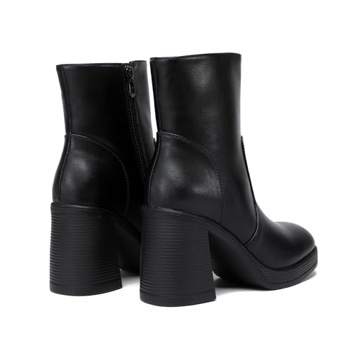 Women's Mid Calf Boots with Zipper, Square Toe Ankle Boots with Chunky Block Heel4
