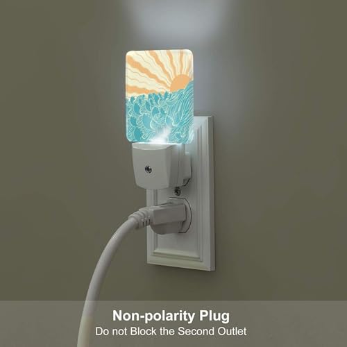 Image of Boho Sea Waves Night Light,Plug-in Nightlights Auto Sensor Night Lamp Dusk-to-Dawn Lamp Home Decor for Nursery Children Girls Boys