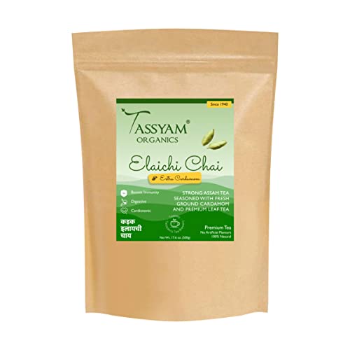 Image of Tassyam Organics Strong Assam Cardamom Tea 500g Refil | Elaichi Chai Improved with Leaf Tea | Kerala Elaichi + Gold Blend CTC Chai With No Artificial Flavours