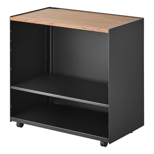 Yamazaki Home Tower Mobile Hideaway Storage Cart – Rolling Printer Stand with Adjustable Shelves, Hidden Storage, Rolling Cart with Wheels, Mobile Office Organizer, Utility Cart, 23' - Steel + Wood -