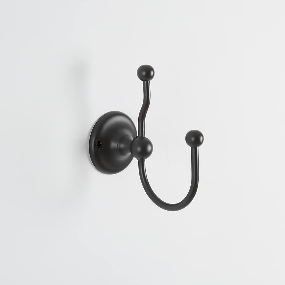 Milano Black Elizabeth Wall Mounted Double Bathroom Bath Robe Towel Hook Holder