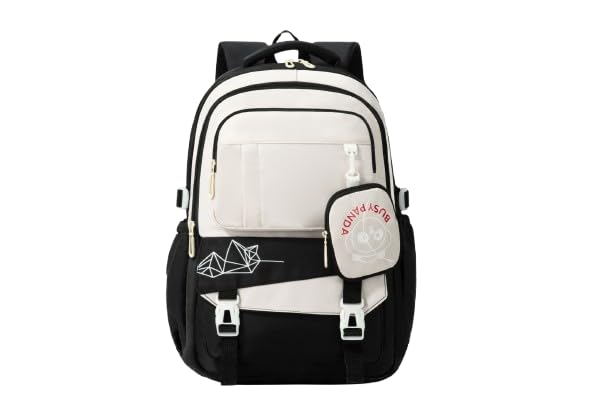 34 Litre Korean Style School Bag Water-Resistant Laptop & Travel Backpack - Unisex Large 19 Inches Multipurpose Student Backpack for Boys & Girls, Men & Women; Black