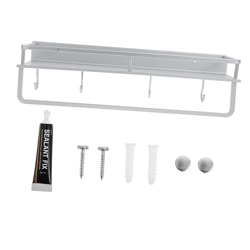 Beatifufu 1Set Wall Mounted Storage Rack Hanging Shelf for Bathroom Kitchen Thickened Design with Hooks Organization for Items and Towels