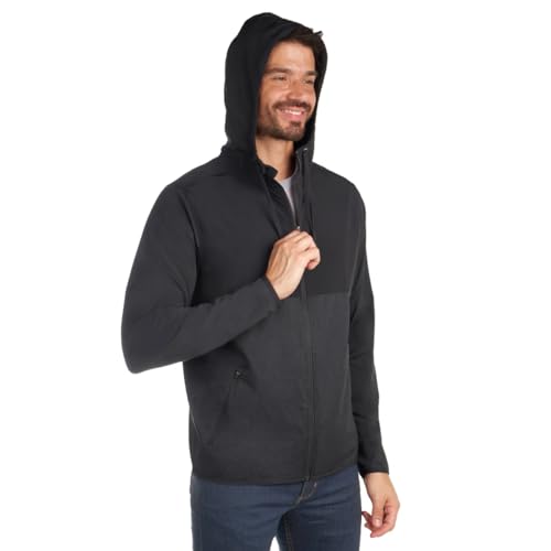 KIRKLAND Signature Men's Mixed Media Jacket, Woven and Knit Fabric, Drawcord Hood, Zippered Pockets (US, Alpha, Large, Regular, Regular, Black)4