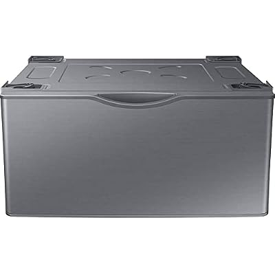 SAMSUNG 27-Inch Washer Dryer Pedestal Stand w/ Pull Out Laundry Storage Drawer, Stainless Steel, WE402NP/A3, Platinum