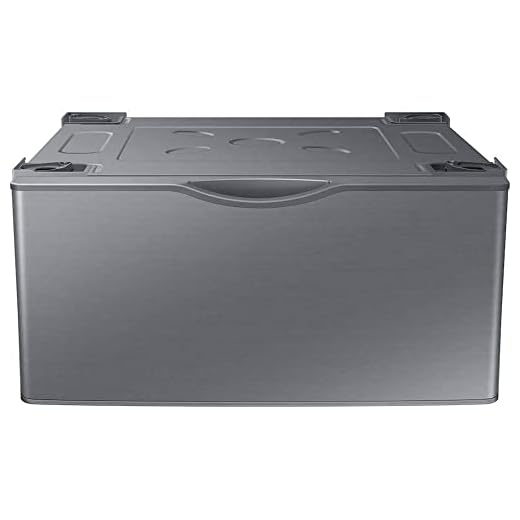 SAMSUNG 27-Inch Washer Dryer Pedestal Stand w/Pull Out Laundry Storage Drawer, Stainless Steel, WE402NP/A3, Platinum