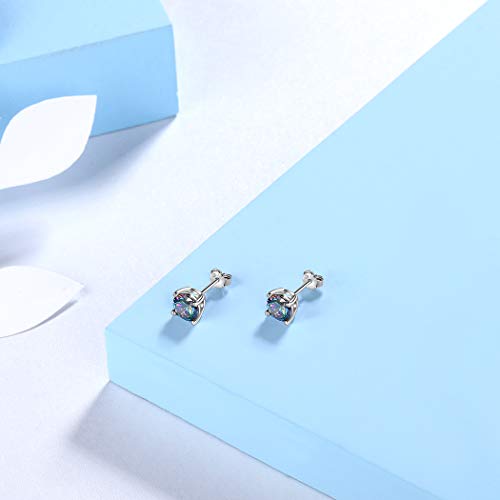 Jewmon Rainbow Mystic Green Topaz Stud Earrings for Women Men 925 Sterling Silver Cuibc Zirconia Jewish Star of David Earrings Hypoallergenic Jewish Protection Jewelry Christmas Day Gifts for Mom Wife2
