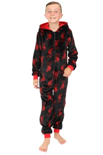 Liverpool Football Club Boys Black Fleece Sleepsuit Kids All in One (8-9 Years)