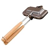Prensa para hacer sándwiches, 12.0 x 6.0 in, aleación de aluminio, para hacer queso a la parrilla con mango de madera, antiadherente, para tartas tostadas, tortillas para perritos calientes, des