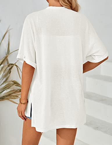 Image of MEROKEETY Women's 2026 Summer Lightweight Kimono Cardigan Short Sleeve Open Front Casual Loose Trendy Beach Cover Ups