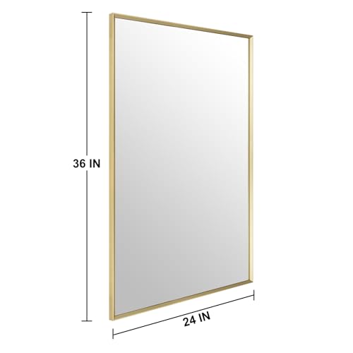 Image of Bathroom Mirror for Wall, 36x24 Inch Framed Vanity Mirror Brushed Gold
