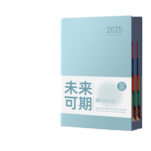 バーチカル手帳手帳2025年ウィークリーデスクダイアリーデイリープランナー、1日1ページ、仕事カレンダー、メモ帳、効率化マニュアル、A5 (グレーブルー)