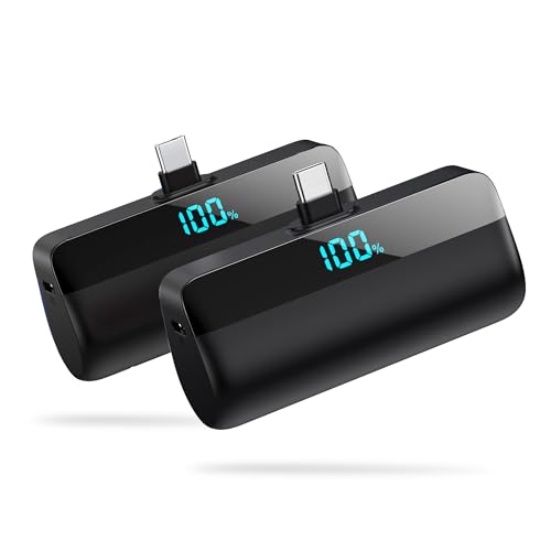 [2 Pack] Feob Mini Power Bank para iPhone 17/16/15 Serie, 5200mAh PD 3A USB C Cargador Portátil Ultra Compacto Batería Externa Powerbank con Pantalla Digital Compatible con iPhone 17/16/15 Samsung etc