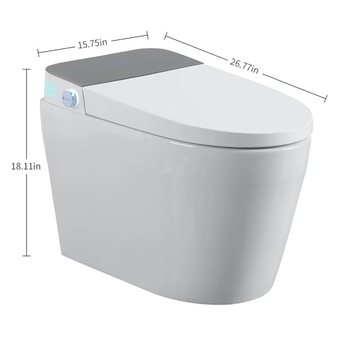 Inodoro inteligente monoblock sin tanque con bidé, descarga automática, asiento calefactado y secado con control remoto miniatura 4