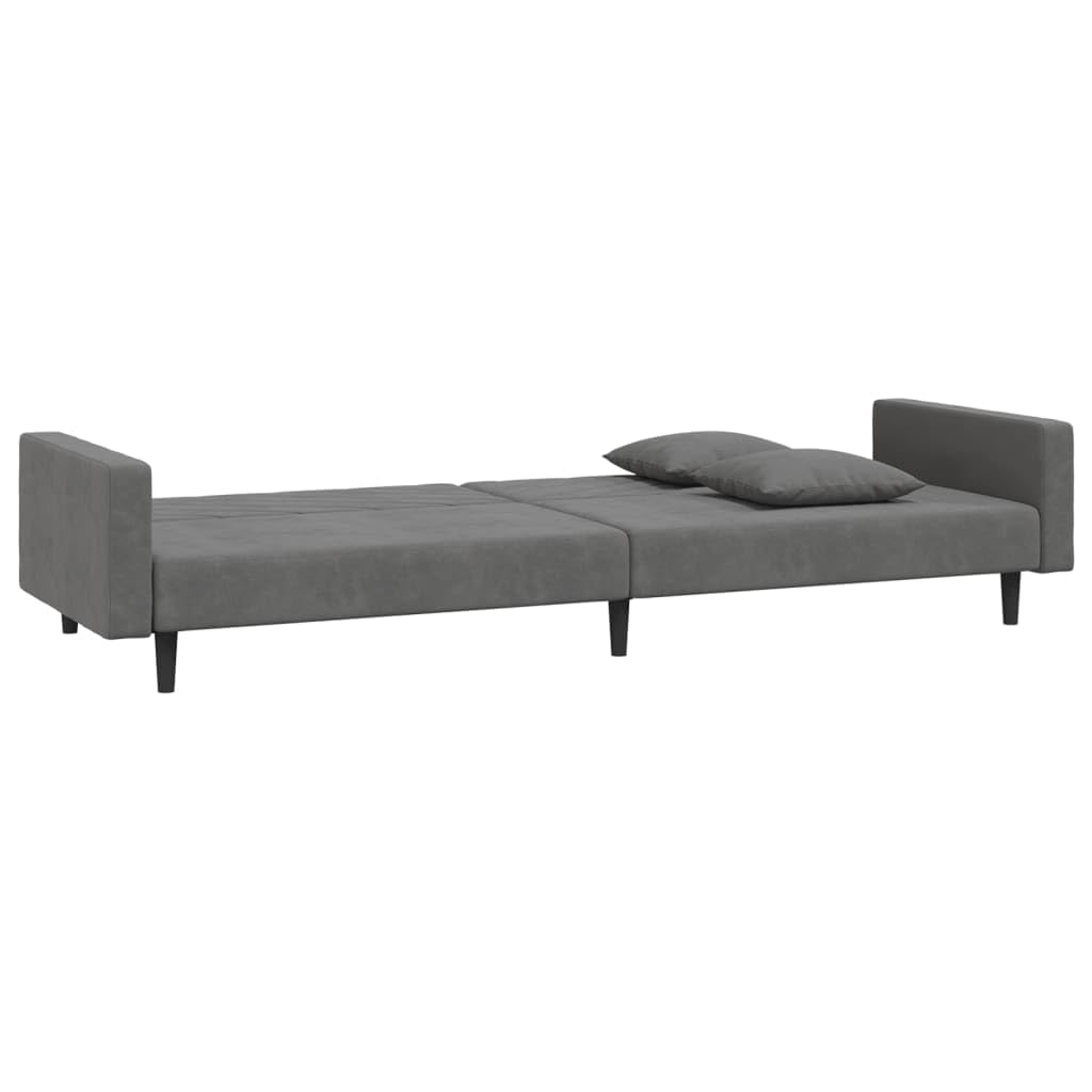 Sofa do spania 2-osobowa z 2 poduszkami ciemnoszarym aksamitem, rozkładana, funkcja relaksu, łóżko dla gości, nowoczesne wzornictwo, styl skandynawski, do salonu, biura, salonu, salonu