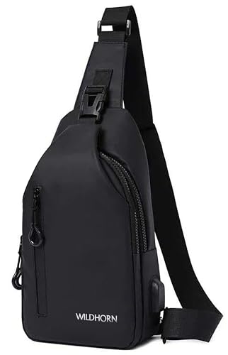 Image of WildHorn Nylon Sling Bag for Men & Women | Waterproof Chest Shoulder Bag with USB Charging Port | Compact Crossbody Bag for Phone, Wallet & Daily Essentials