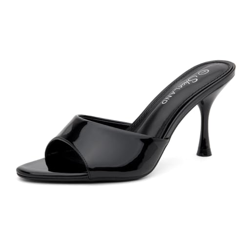 Shoe Land High Heels for Women – Slip-On Mules with Pointed Open Toe, Stiletto Heeled Dress Heeled Sandals | Trendy 2025 Wedding, Prom, Party & Formal Shoes, 2401Black, Size 8.0, Levana