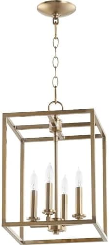 Quorum 6731-4-80 Transitional Four Light Entry Pendant in Brass - Antique Finish,