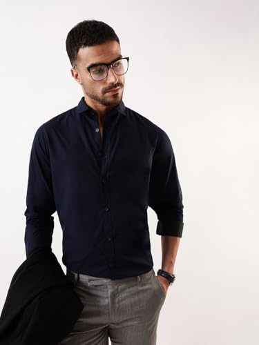 Image of Dennis Lingo Men Solid Spread Collar Full Sleeves Regular Fit Cotton Casual Shirt