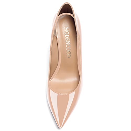 MODENCOCO Women's Patent Pointed Toe Slip On Solid Block High Heel Pumps Shoes 4 Inch3