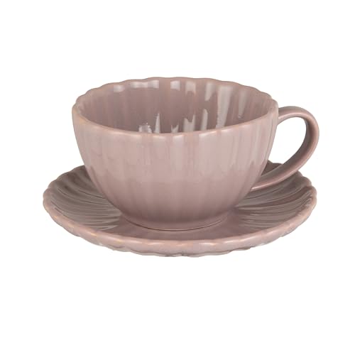 Taza de cerámica Creative Co-Op 10 oz con platillo lavanda miniatura 1
