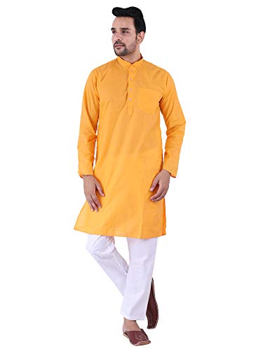 Image of JEXI Men's Cotton Blend Solid Kurta Pyjama Set - Knee-Length, Mandarin Collar, Full Sleeve, Ethnic Wear