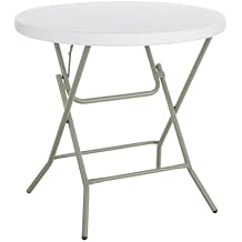 PRO&Family 32 Inch Round Granite White Heavy-Duty Blow Molded Standard Height Plastic Folding Table, Camping Table Tables Party and Chairs for Events Picnic, ssi19
