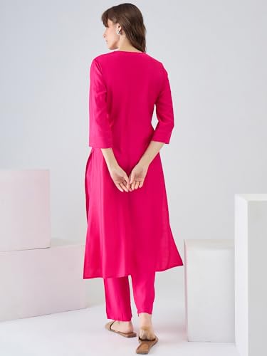 Image of INDO ERA Women's Viscose Solid A-Line Calf Length Kurta & Pant Set (IESTR12352)