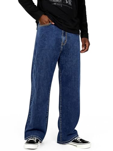 LBDLONGBIDA Mens Baggy Jeans Loose Fit Wide Leg Jeans Hip Hop Skateboard Denim Pants Y2K Streetwear(Blue,38W*32L)