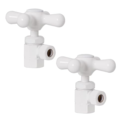 Westbrass D103X-2-50 Cross Handle Angle Stop Shut Off Valve, 1/2" IPS Inlet with 3/8" Compression Outlet, Powder Coat White (2-Pack)