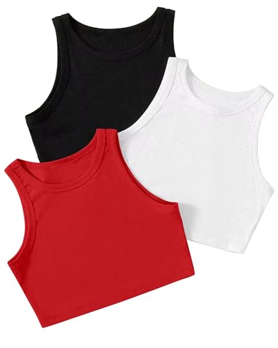 Image of (Pack of 3) Stylish Sleeveless Round Neck Ribbed Tank Tops for Women and Western Crop Top