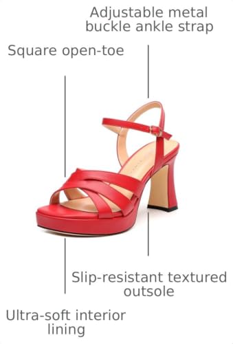 Image of Women Square Toe Platform Block Heel Sandals 3.3'' | Elegant Comfort Formal Dress Footwear, Stylish Ladies Sandals For Daily Office Wedding Evening Party Formal Occasions