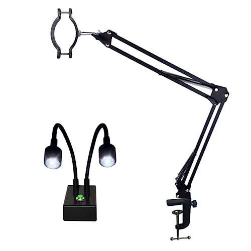 Image of Microscope Articulated Arm Stand Ring Light Set, 64 LED Ring Light C Mount Lens Holder 26mm-52mm Adjustable Clamp, HDMI USB Camera Lens Electronic Soldering Repairing Stand (Stand + Light)