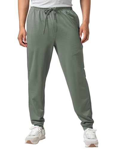Image of DAMENSCH Men Mid Rise Regular Fit Cotton Blend Solid Moisture Wicking Antimicrobial Zipper Pocket Super Comfortable Baby Terry Lounge Joggers