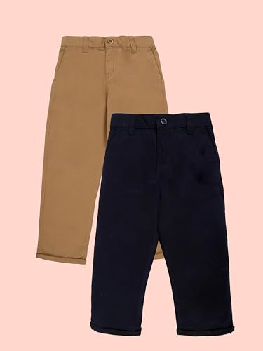 Image of KiddoPanti Boys 100% Cotton Twill Chinos Pant | Comfortable Regular Fit | 2 Side Pocket, 2 Back Pocket | Ankle Length | Back Elasticated Waistband with Button Zip Open Fly