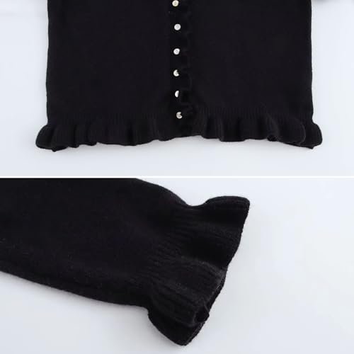 Image of FindThy Women's Cropped Cardigan Sweater Trendy Crewneck Ruffle Long Sleeve Button Down Knitwear Tops