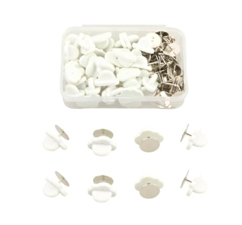 MAHAVIMOKSA 1 Box 100Sets/200pcs Tie Tacks Blank Pins with Rubber Pin Backs for DIY Craft Badge (White Cloud Back)