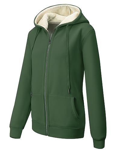 Image of MOVE BEYOND Womens Zip-up Hoodie Jacket Fleece Lined Warm Winter with Full Zipper Plain Sweatshirt, Green, M