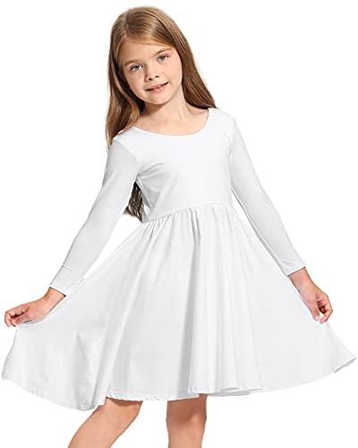 Image of Stelle Long Sleeve Girls Dress Toddler Dresses Skater Twirl Cotton A-Line Dress for School Casual | Criss Cross Back,Crew Neck,High Waist,Spinny Swing,Stretchable,Spring Fall Winter,Casual School Birthday Dance