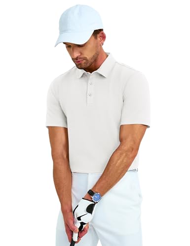 MAGNIVIT Men's Polo Shirt Short Sleeve 3 Button Cotton Pique Casual T-Shirts Moisture Wicking Performance Work Golf Tee4