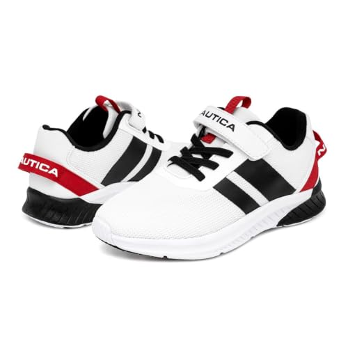 Nautica Kids Boys Youth Athletic Running Shoe|One-Strap Bungee Sneakers|Little Kid-Big Kid Sizes Performance and Style-Manalapin Boys-White Black Red Pop-Size 13 - image 6