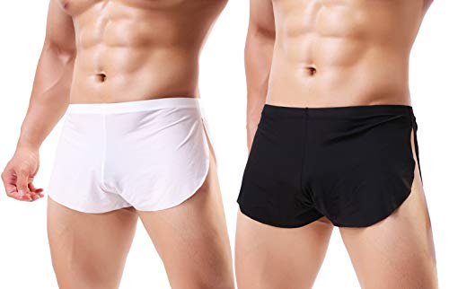 Swbreety Men's Ice Silk Boxer Briefs Shorts Split Side Trunks Underpants