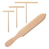 4PCS Crepe Spreader Tool, Wooden Crepe Spreader and Spatula Set, With 3 T-Shaped Batter Spreaders (3.5', 5', 7') and 13.4' Turner for Pancakes, Roti, Dosa, Fits Any Pan
