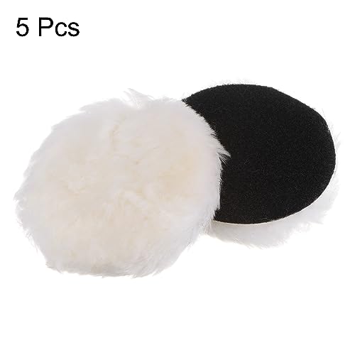 Image of HARFINGTON 5pcs Wool Buffing Pads, 5 inch Wool Polishing Pad Soft Buffing Pads Polishing Wheel with Hook and Loop Polishing, Buffing and Cutting for Car, Furniture