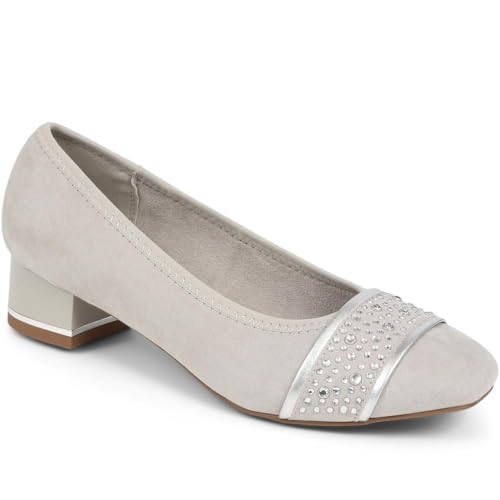 Block Heeled Court Shoes - Light Grey Size 5